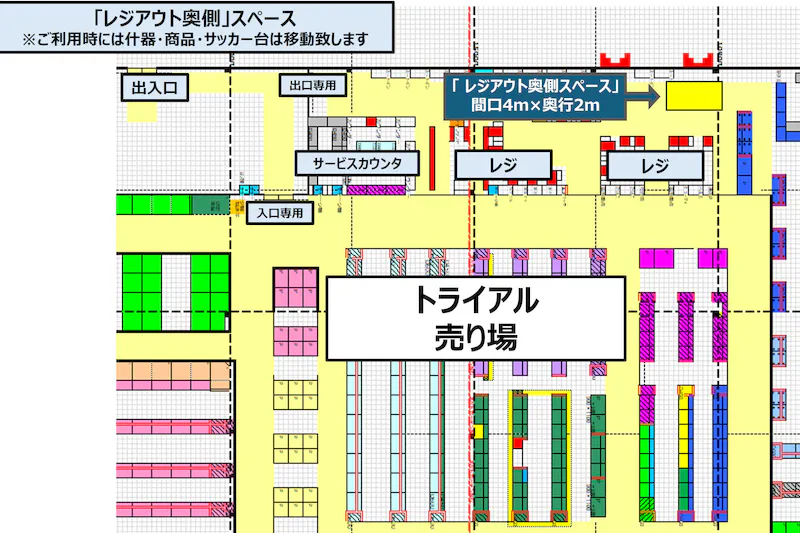 【スーパーセンタートライアル亘理店】販促プロモ活動に最適な『レジアウト奥側』スペース