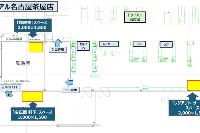 【スーパーセンタートライアル名古屋茶屋店】ポーチ内軒下（販促プロモ／物販）※ウォーターサーバー利用不可