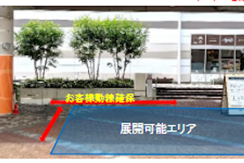 【もりのみやキューズモールBASE】「②1F セントラルスクエア前中央（CS前中央）」屋根下で四方から通行客に視認されやすい食物販やPRプロモーション向けの人気イベントスペース