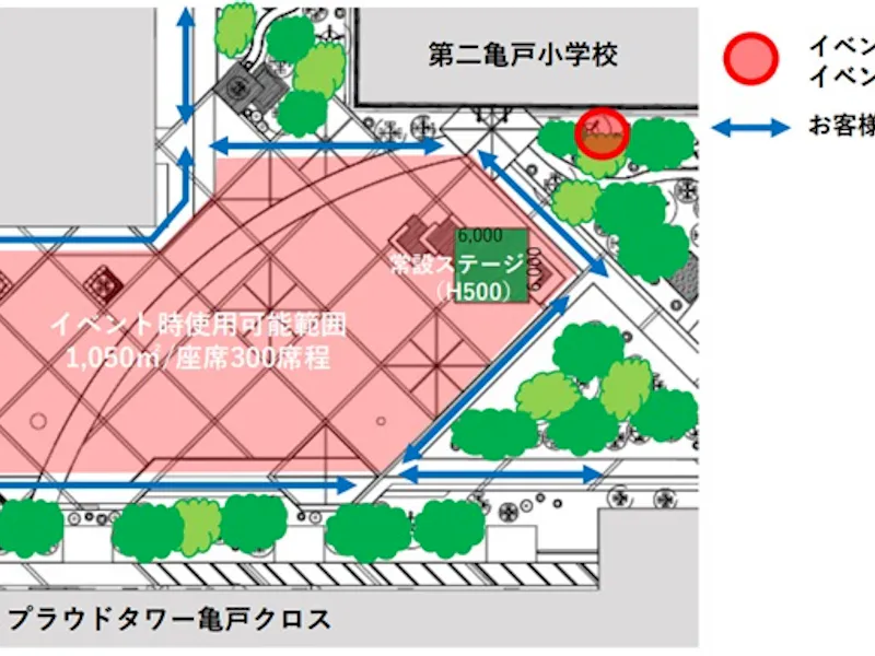 【KAMEIDO CLOCK】1Fカメクロステージ 大型イベントに最適な屋外催事イベントスペースの画像2
