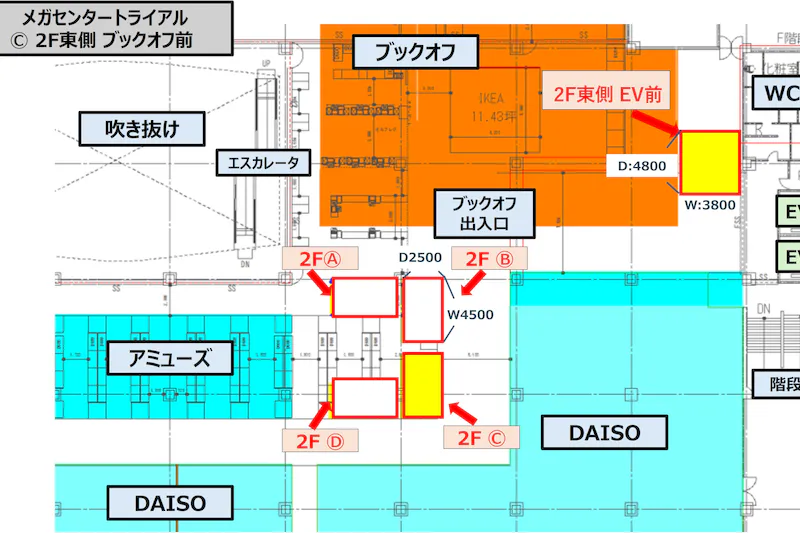 【メガセンタートライアル伊勢崎中央店】NEW！食物販やPR活動に最適な「Ⓒ 2F東側 ブックオフ前」　※買取系催事NG