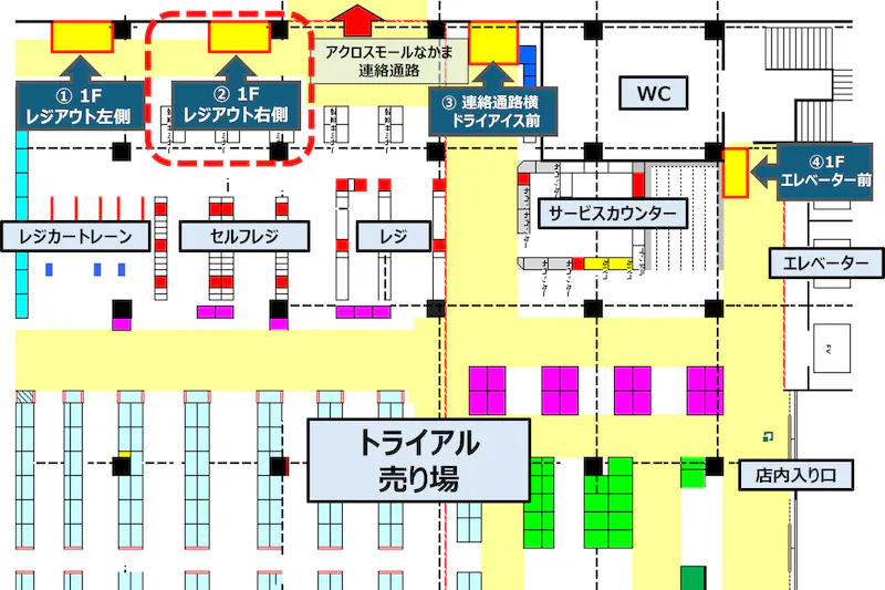 【メガセンタートライアル中間店】【NEW!】 食物販やPR活動に最適な「②1Fレジアウト【右側】スペース」　ウォーターサーバー催事ご利用いただけません