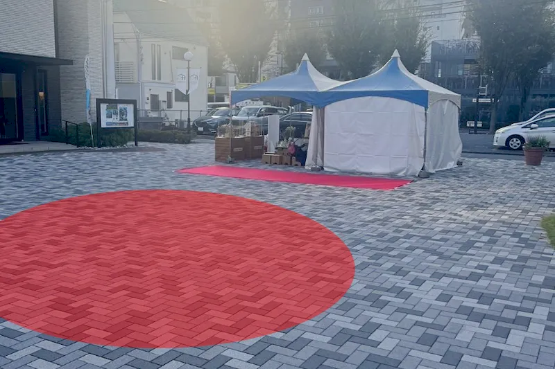 【ハウジングステージ新宿】キッチンカーやポップアップストア、プロモーションイベントに最適な住宅展示場インフォメーション前にある視認性の高いイベントスペース